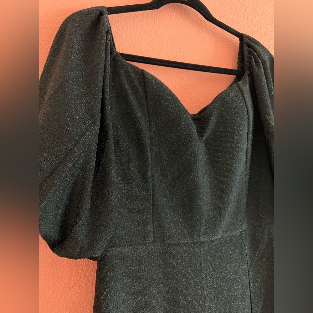Black Shimmer Puff Sleeve Maxi Dress
